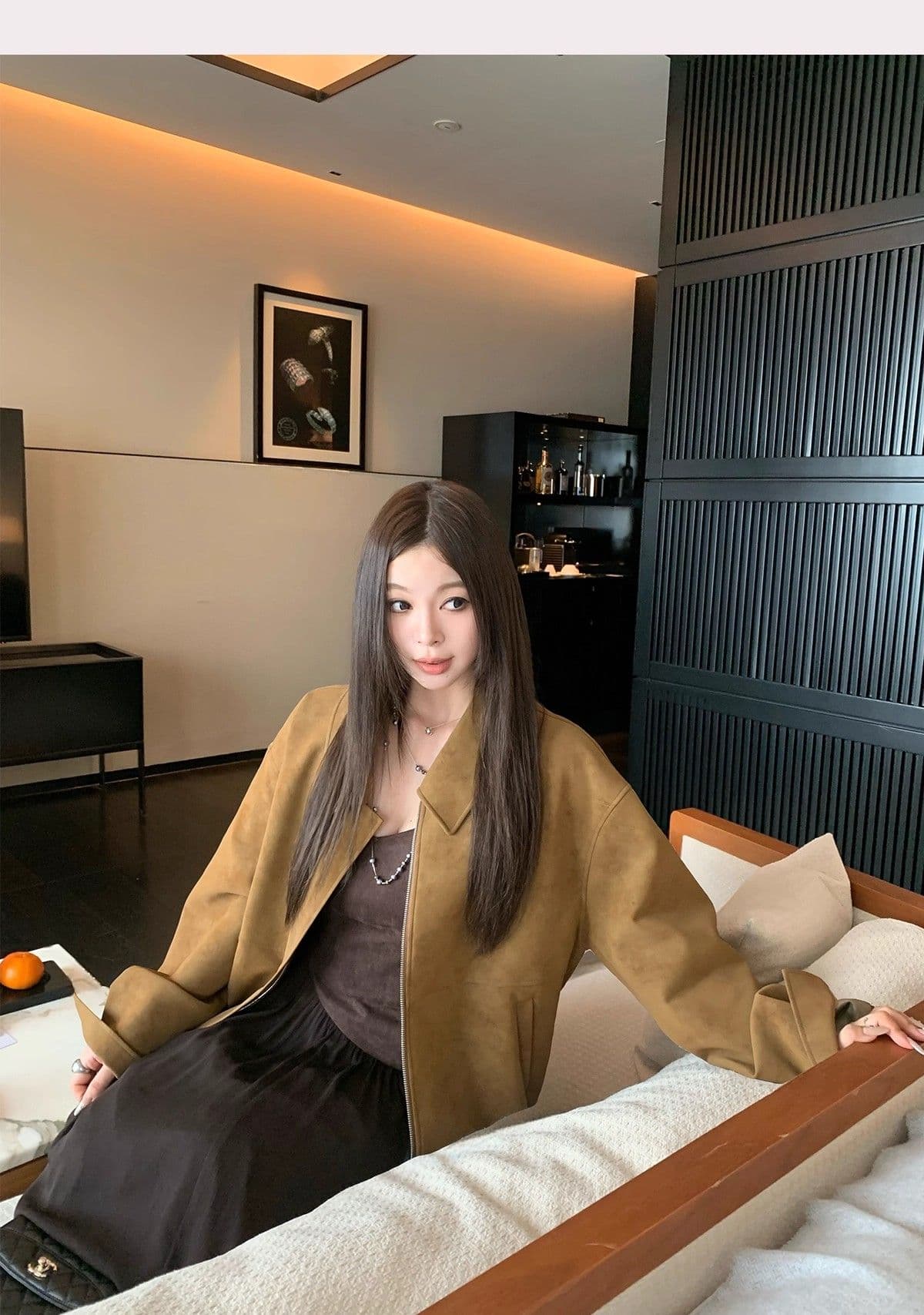 레트로 스웨이드 재킷 여성 가을 아메리칸 루즈핏 폴로 칼라 캐주얼 다용도 재킷 맨위 고급 겉옷 상세 이미지 1