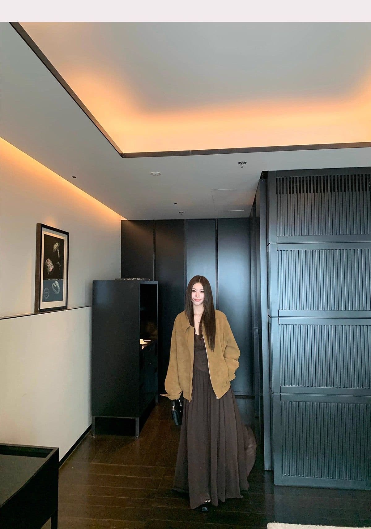 레트로 스웨이드 재킷 여성 가을 아메리칸 루즈핏 폴로 칼라 캐주얼 다용도 재킷 맨위 고급 겉옷 상세 이미지 2