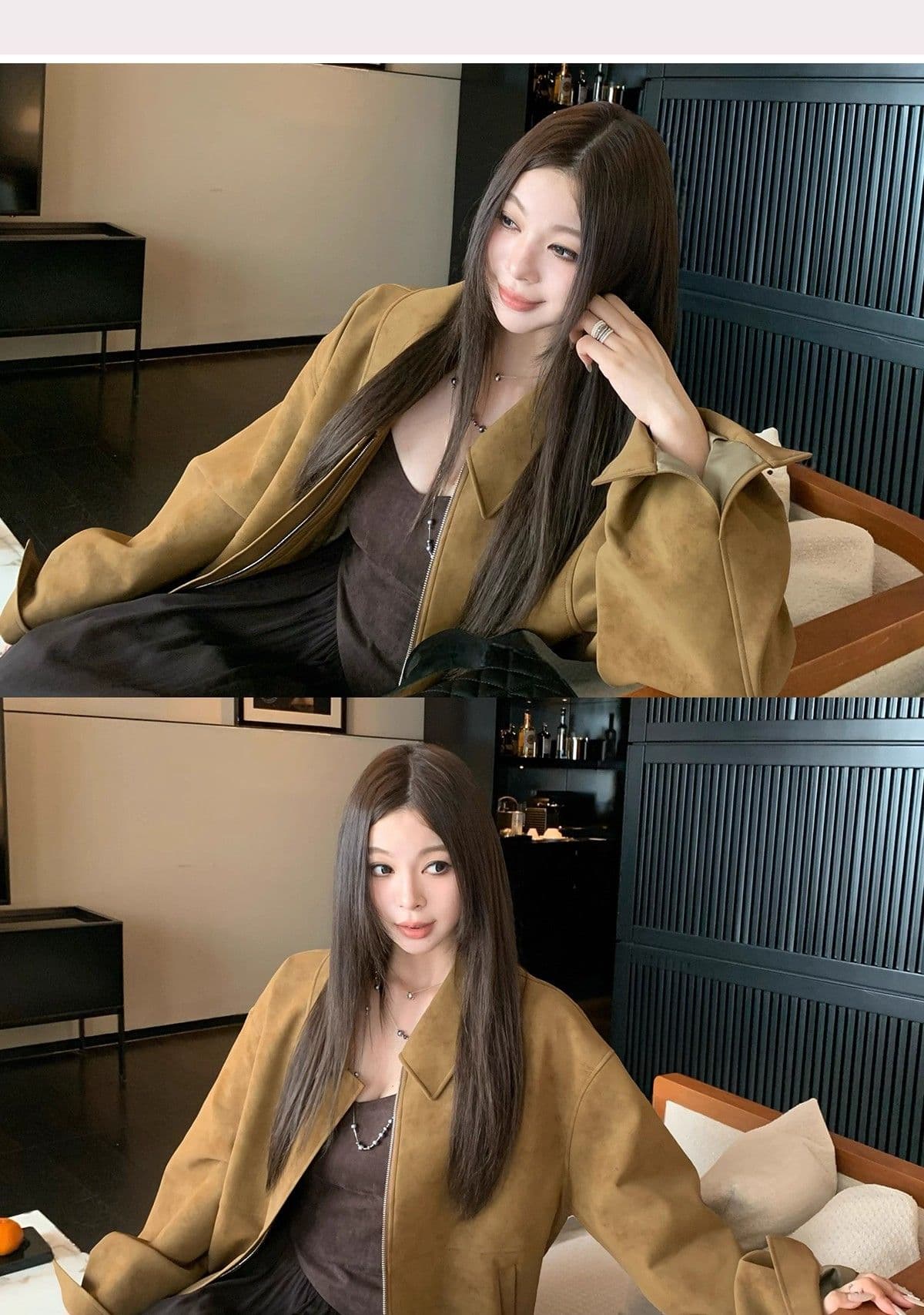 레트로 스웨이드 재킷 여성 가을 아메리칸 루즈핏 폴로 칼라 캐주얼 다용도 재킷 맨위 고급 겉옷 상세 이미지 3