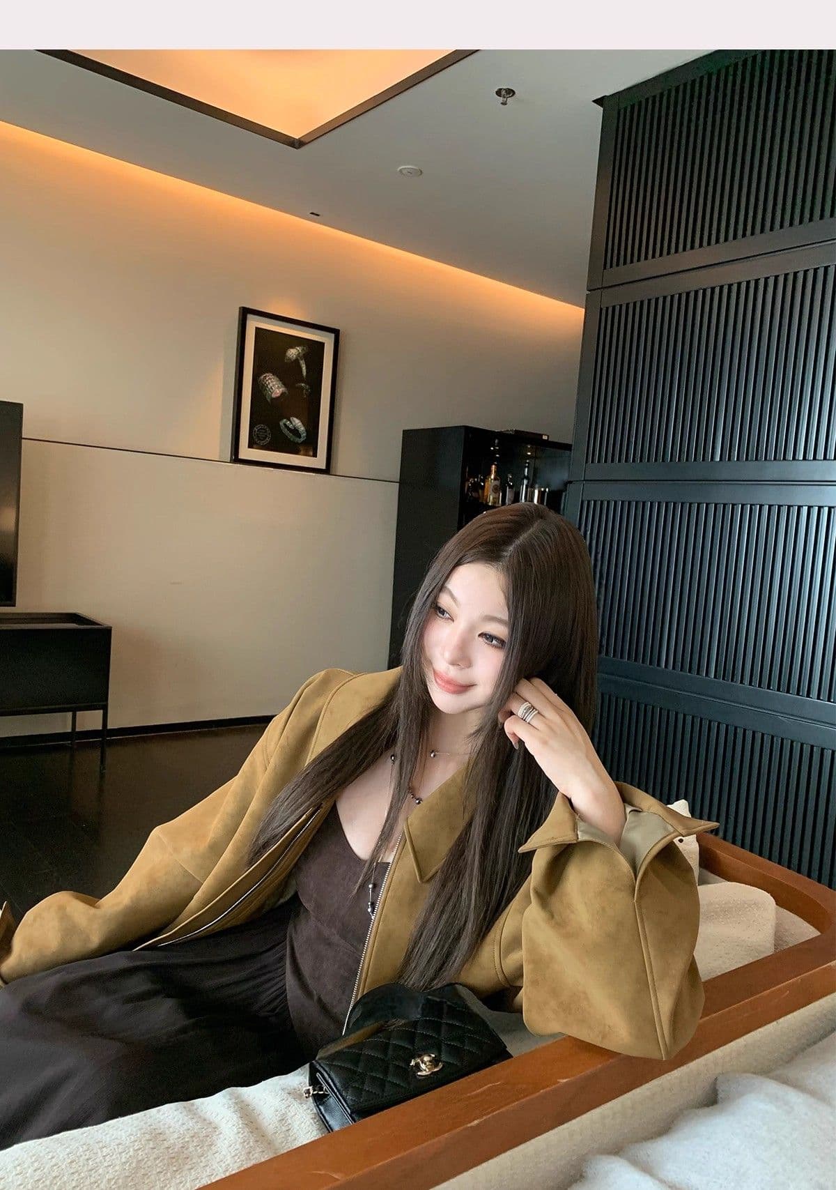 레트로 스웨이드 재킷 여성 가을 아메리칸 루즈핏 폴로 칼라 캐주얼 다용도 재킷 맨위 고급 겉옷 상세 이미지 7