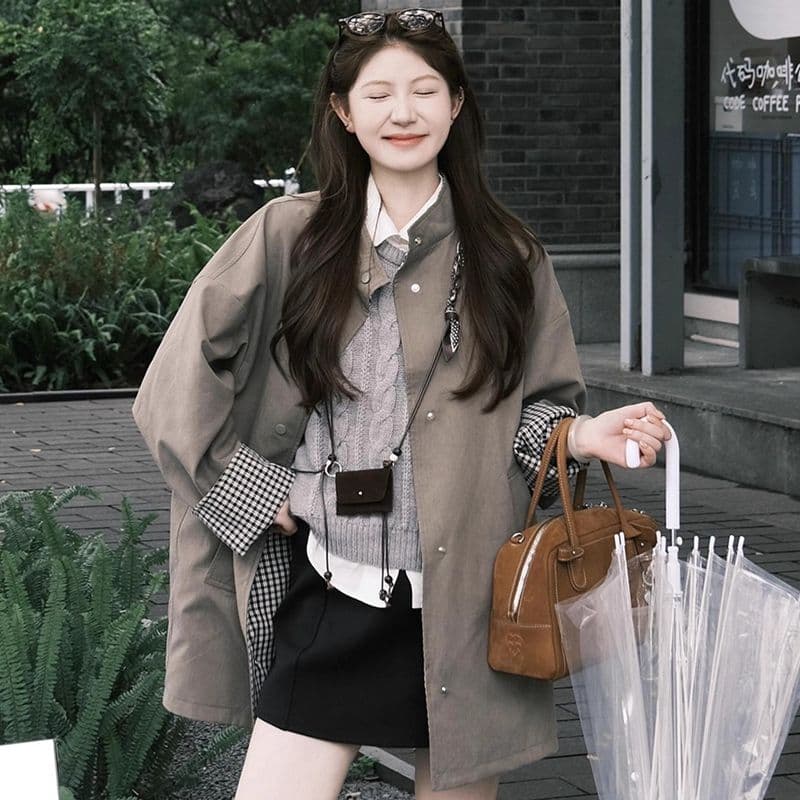 미니멀리즘 양성 및 음성 고급 센스 재킷 재킷 여성 의류 가을 2026 새로운 루즈핏 슬림해 보이는 중간 길이 한 첨부 된 의류 이미지 3