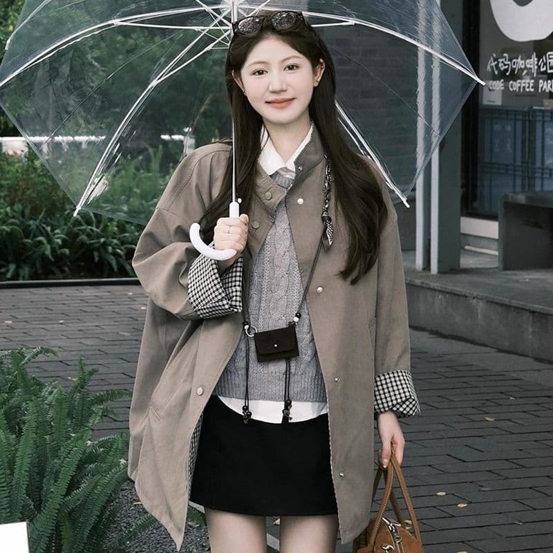 미니멀리즘 양성 및 음성 고급 센스 재킷 재킷 여성 의류 가을 2026 새로운 루즈핏 슬림해 보이는 중간 길이 한 첨부 된 의류 이미지 4