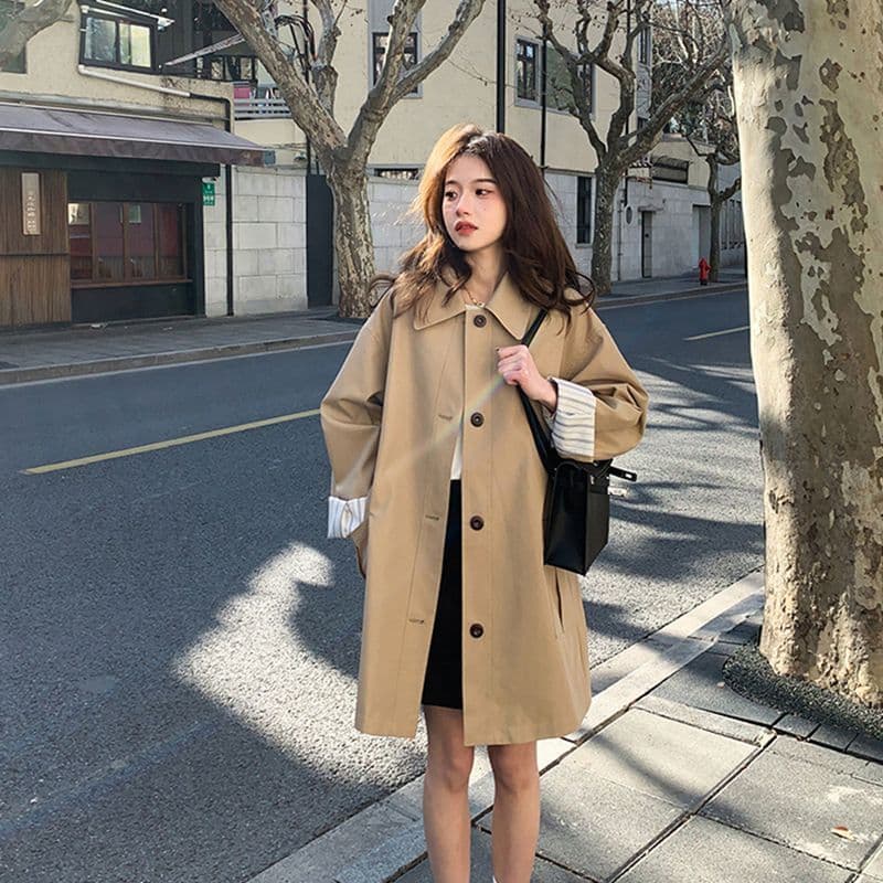 카키 색 한 부서 바람막이 여성 코트 봄 가을 올해 인기 캐주얼 바람 작은 키 도루 센스 맨위 이미지 2