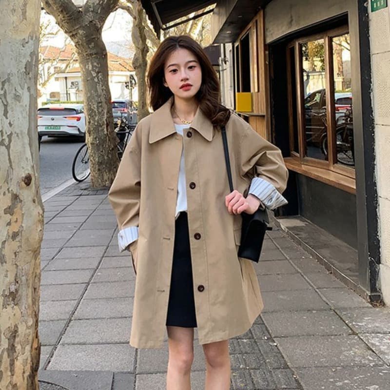 카키 색 한 부서 바람막이 여성 코트 봄 가을 올해 인기 캐주얼 바람 작은 키 도루 센스 맨위 이미지 5