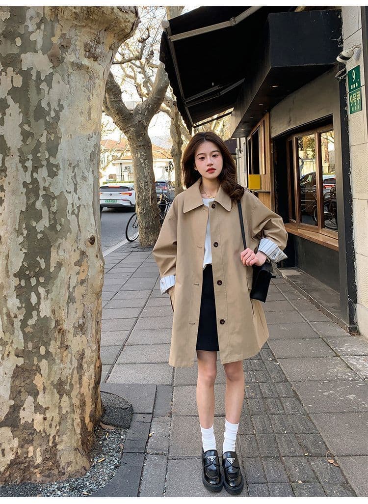 카키 색 한 부서 바람막이 여성 코트 봄 가을 올해 인기 캐주얼 바람 작은 키 도루 센스 맨위 상세 이미지 7