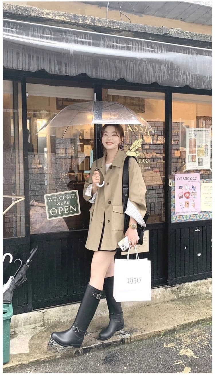 한 부서 레트로 카키 색 중간 길이 바람막이 봄 가을 고급 센스 루즈핏 싱글 줄 버튼 캐주얼 재킷 상세 이미지 1