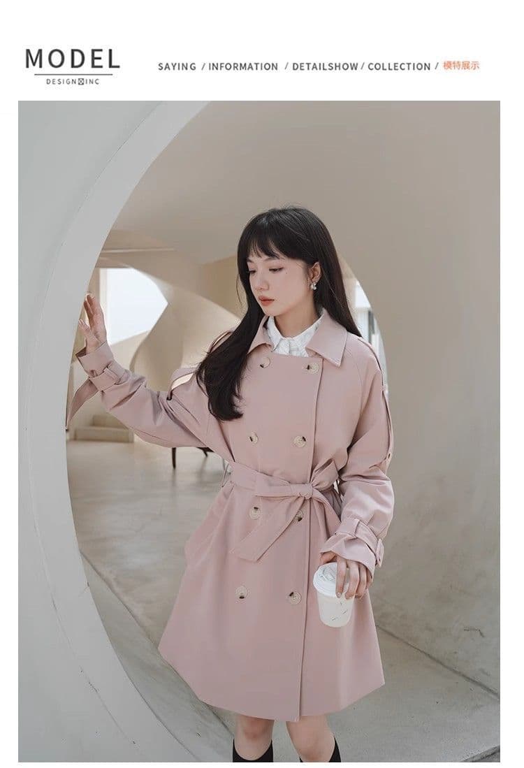 핑크색 chic 바람막이 여성 코트 중간 길이 봄 가을 한국 스타일 루즈핏 고급 센스 작은 키 코트 상세 이미지 6