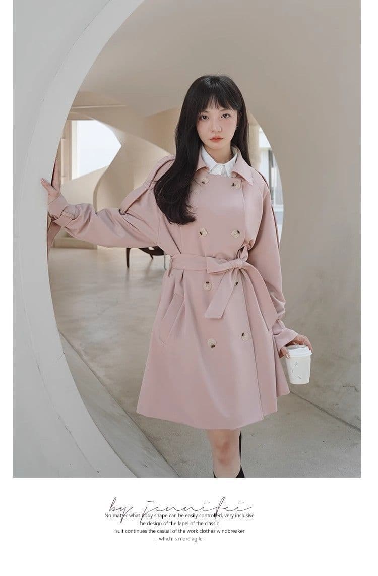 핑크색 chic 바람막이 여성 코트 중간 길이 봄 가을 한국 스타일 루즈핏 고급 센스 작은 키 코트 상세 이미지 7