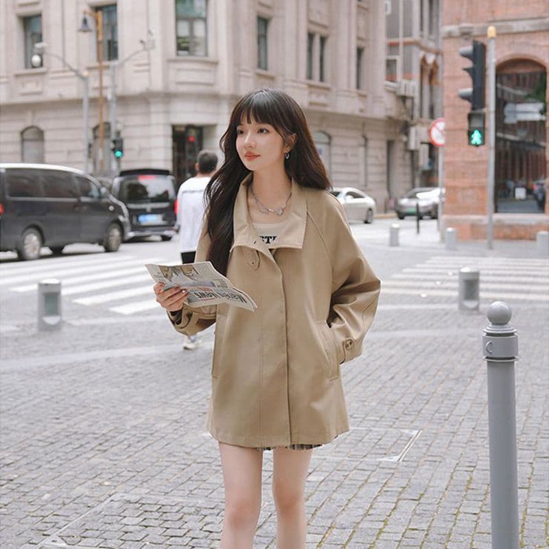 터틀넥 단색 루즈핏 종류 다용도 바람막이 영국식 패션 트렌드 긴팔 오픈 가디건 고급 센스 재킷 이미지 3