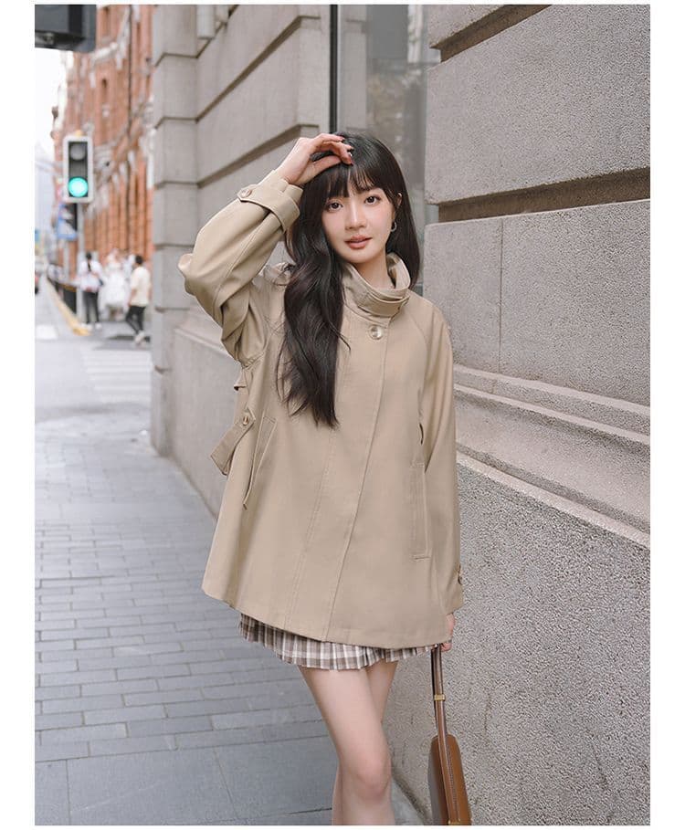 터틀넥 단색 루즈핏 종류 다용도 바람막이 영국식 패션 트렌드 긴팔 오픈 가디건 고급 센스 재킷 상세 이미지 6