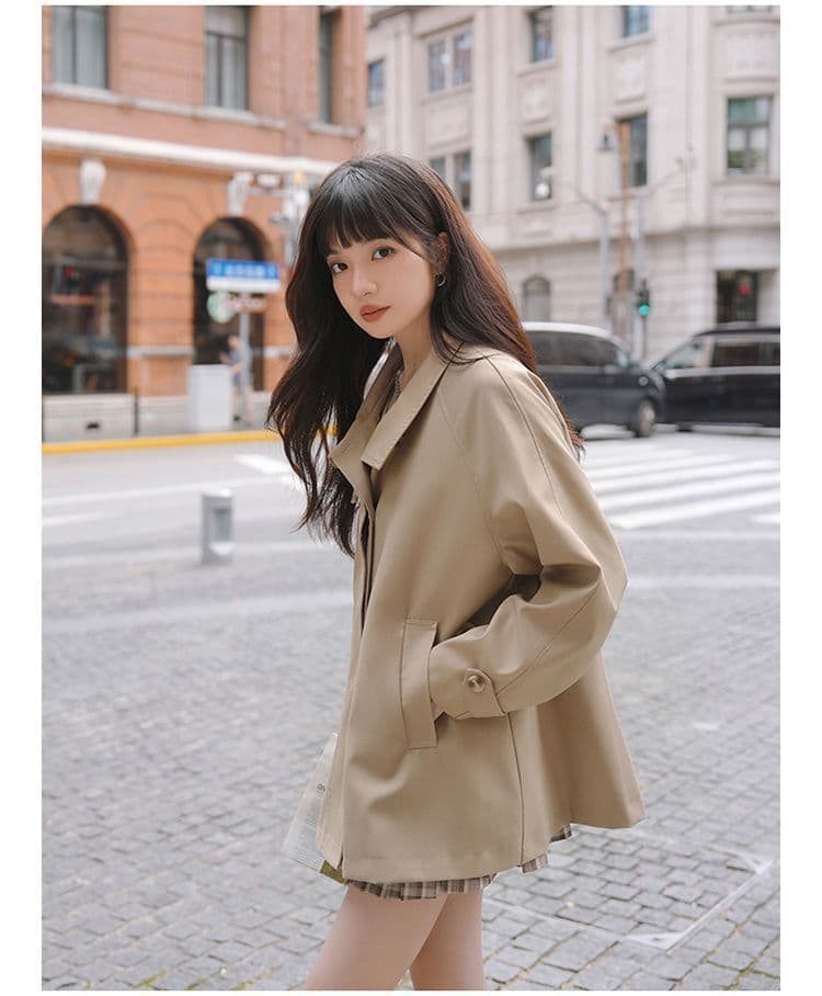 터틀넥 단색 루즈핏 종류 다용도 바람막이 영국식 패션 트렌드 긴팔 오픈 가디건 고급 센스 재킷 상세 이미지 12