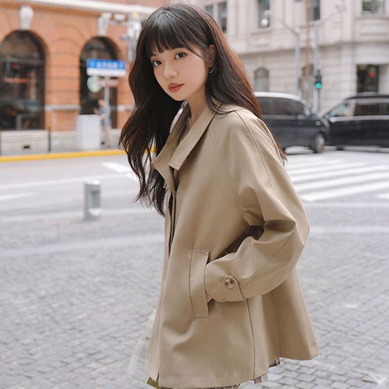터틀넥 단색 루즈핏 종류 다용도 바람막이 영국식 패션 트렌드 긴팔 오픈 가디건 고급 센스 재킷 이미지 3
