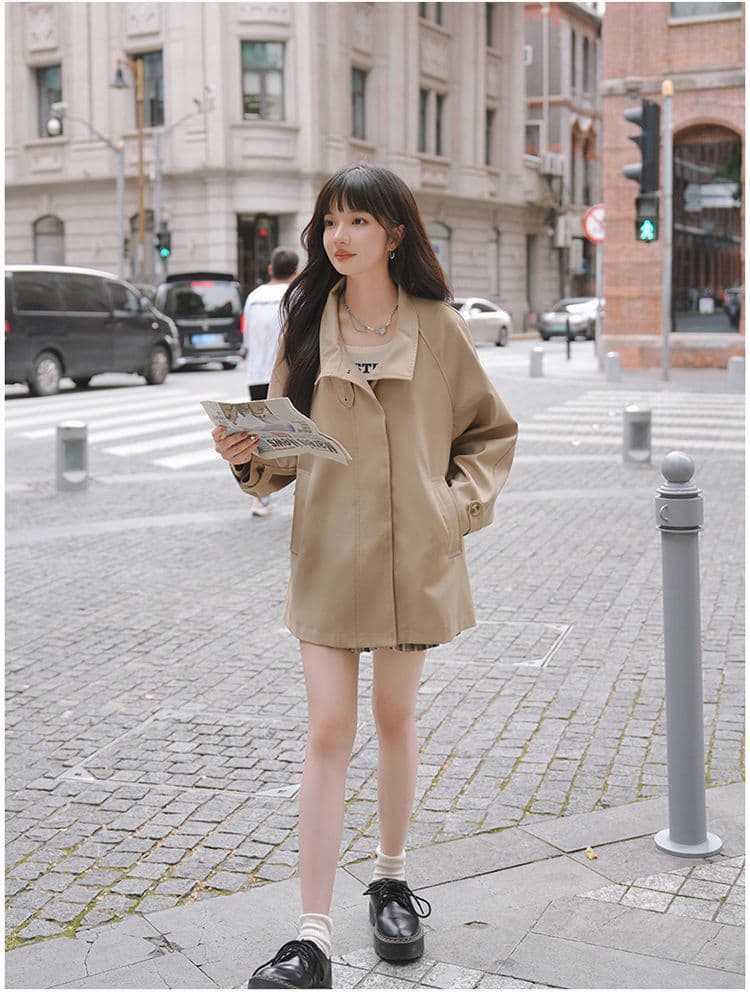 터틀넥 단색 루즈핏 종류 다용도 바람막이 영국식 패션 트렌드 긴팔 오픈 가디건 고급 센스 재킷 상세 이미지 10
