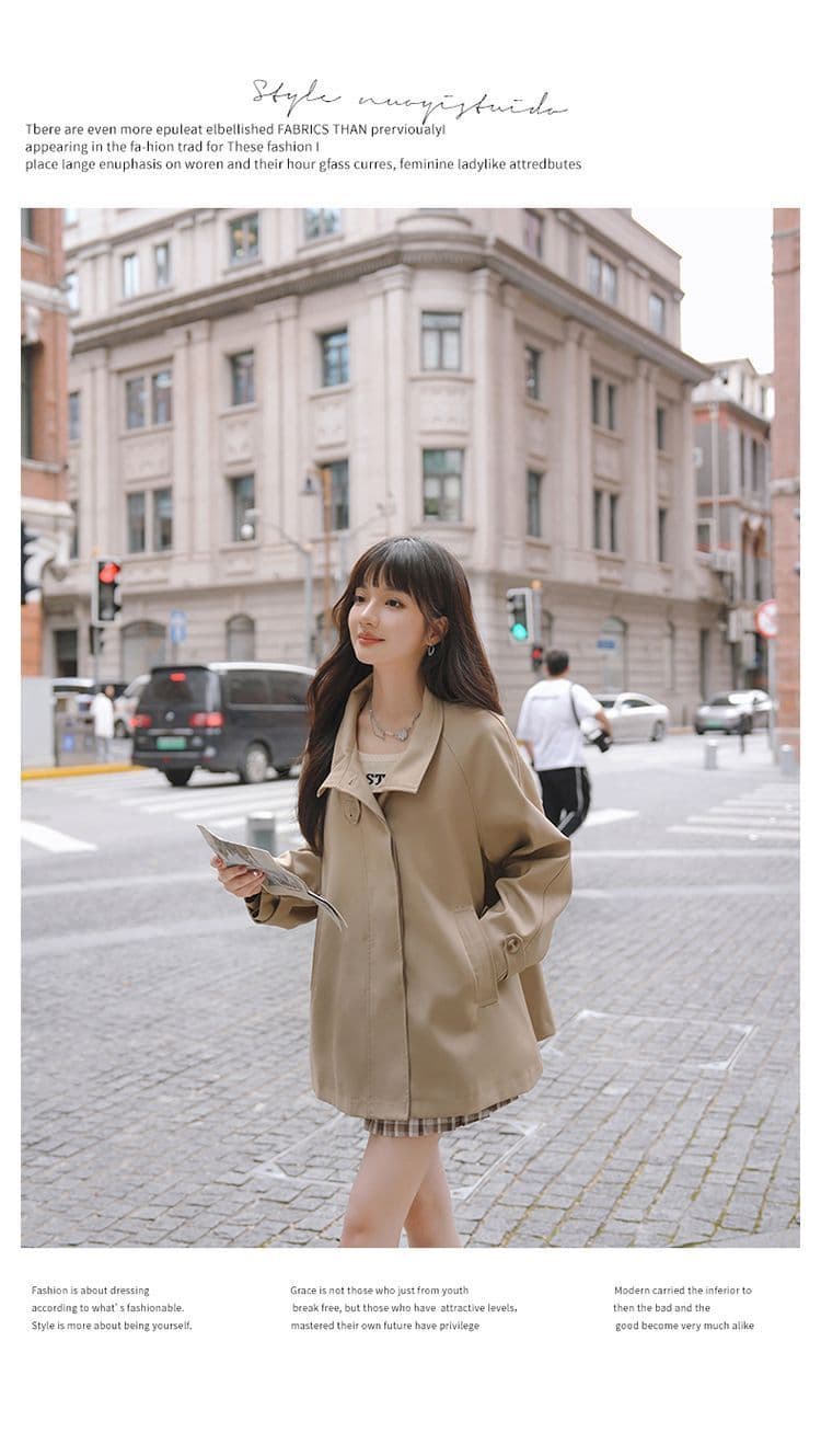 터틀넥 단색 루즈핏 종류 다용도 바람막이 영국식 패션 트렌드 긴팔 오픈 가디건 고급 센스 재킷 상세 이미지 11