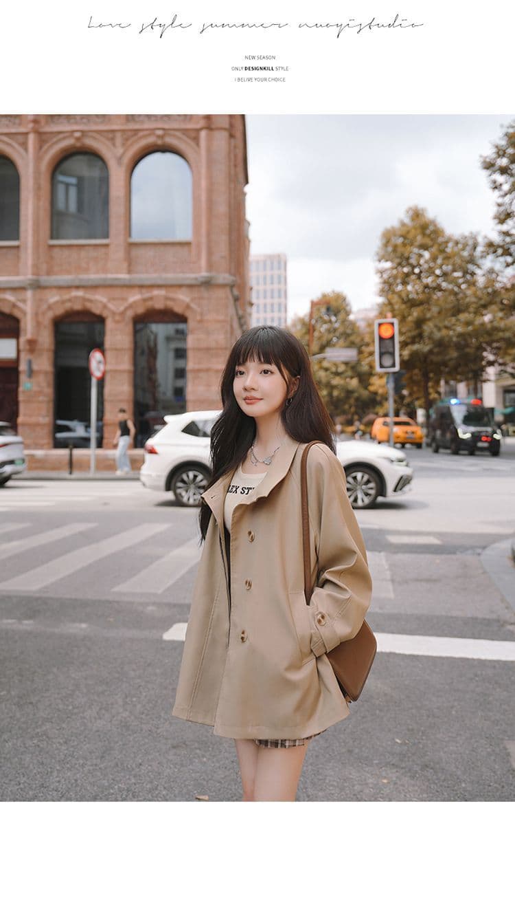 터틀넥 단색 루즈핏 종류 다용도 바람막이 영국식 패션 트렌드 긴팔 오픈 가디건 고급 센스 재킷 상세 이미지 16