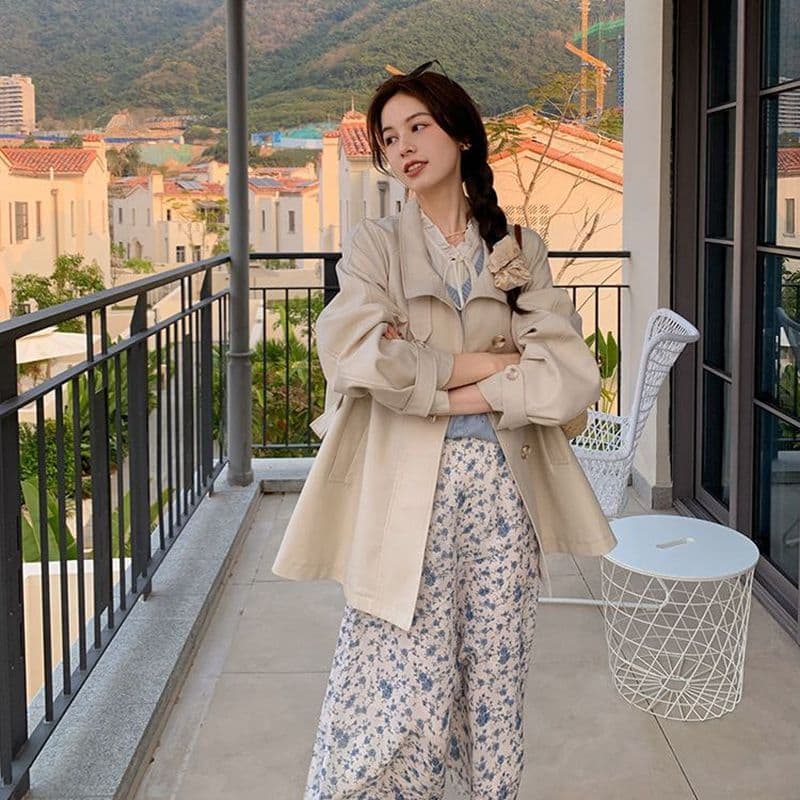 캐주얼 다용도 루즈핏 종류 긴팔 싱글 줄 버튼 바람막이 미니멀리즘 숙녀 작은 키 오픈 가디건 여성 코트 이미지 3