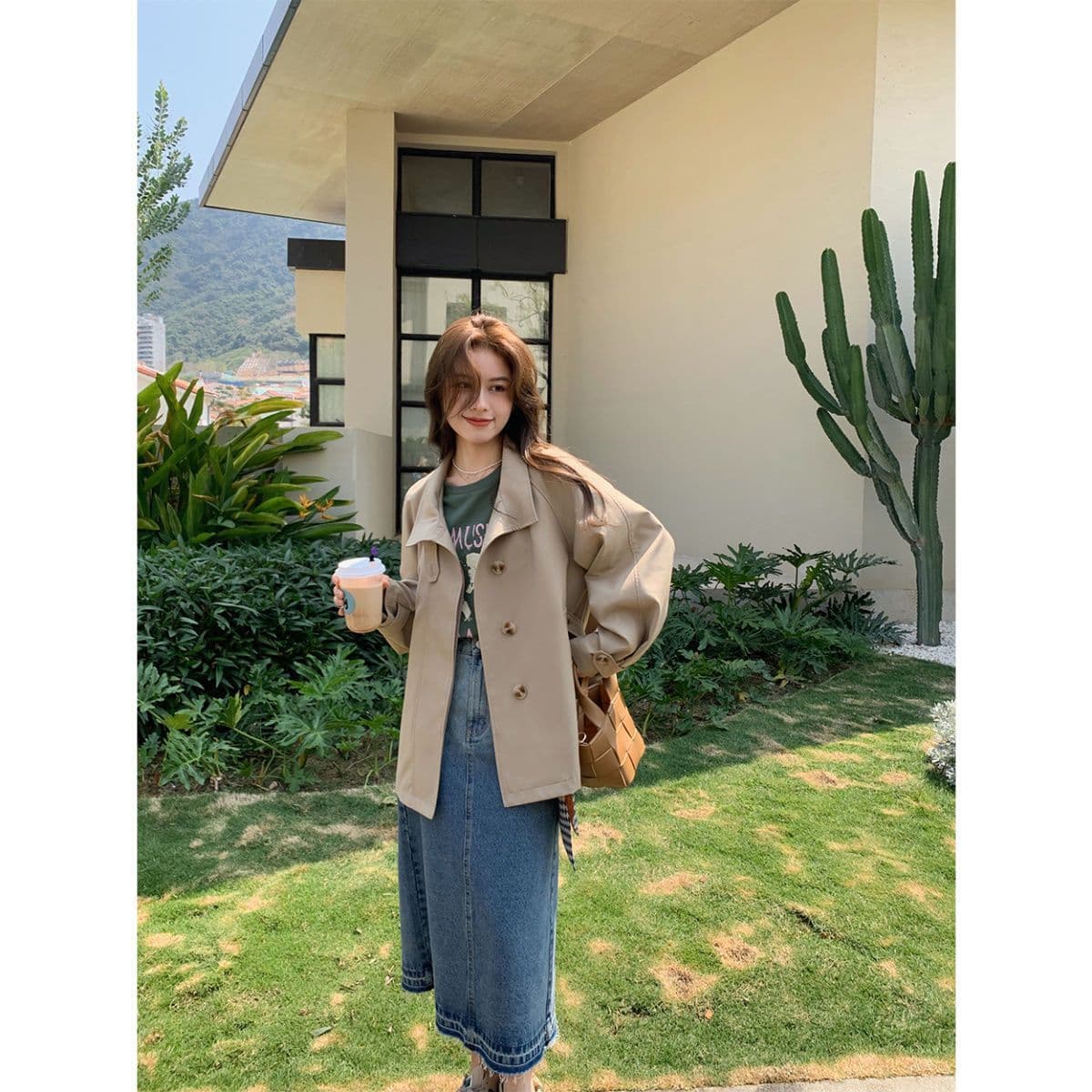 캐주얼 다용도 루즈핏 종류 긴팔 싱글 줄 버튼 바람막이 미니멀리즘 숙녀 작은 키 오픈 가디건 여성 코트 상세 이미지 2