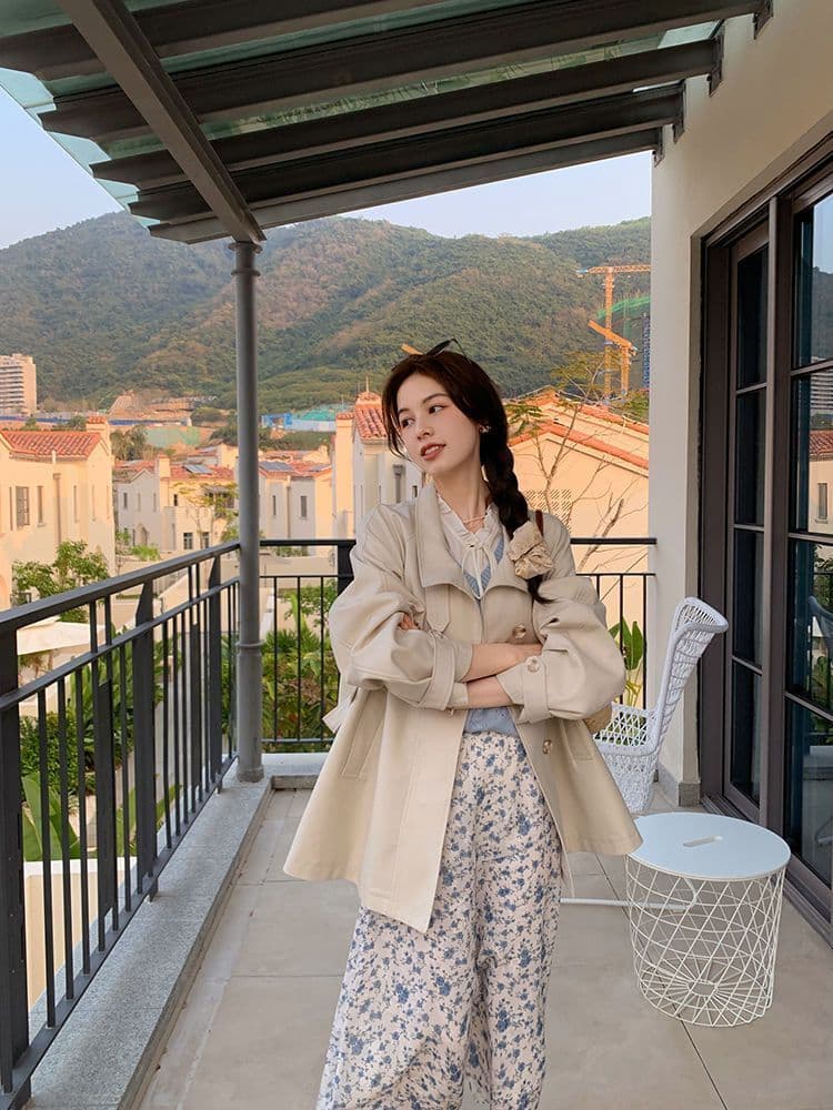 캐주얼 다용도 루즈핏 종류 긴팔 싱글 줄 버튼 바람막이 미니멀리즘 숙녀 작은 키 오픈 가디건 여성 코트 상세 이미지 6