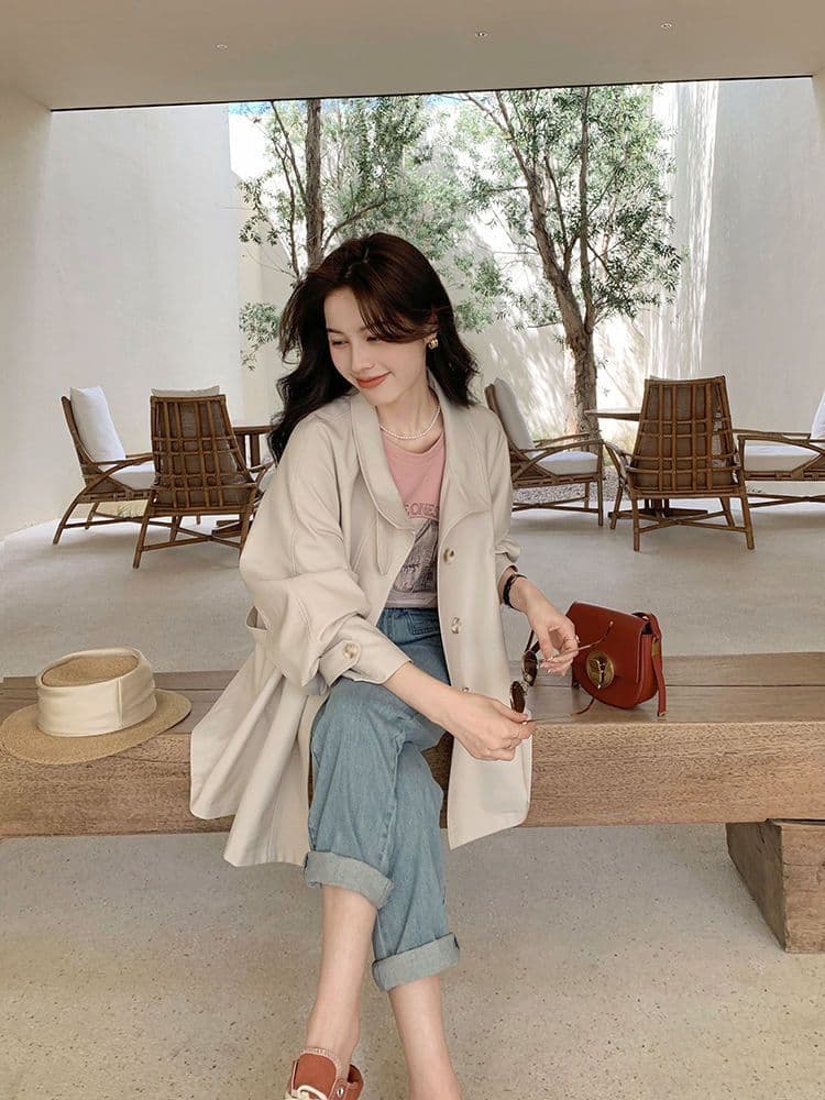 캐주얼 다용도 루즈핏 종류 긴팔 싱글 줄 버튼 바람막이 미니멀리즘 숙녀 작은 키 오픈 가디건 여성 코트 상세 이미지 10