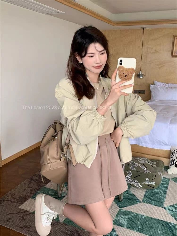 가을 겨울 새로운 한 부서 캐주얼 루즈핏 바람막이 여성 코트 튀김 거리 아메리칸 레트로 스탠드 칼라 야구 유니폼 오픈 가디건 맨위 상세 이미지 4