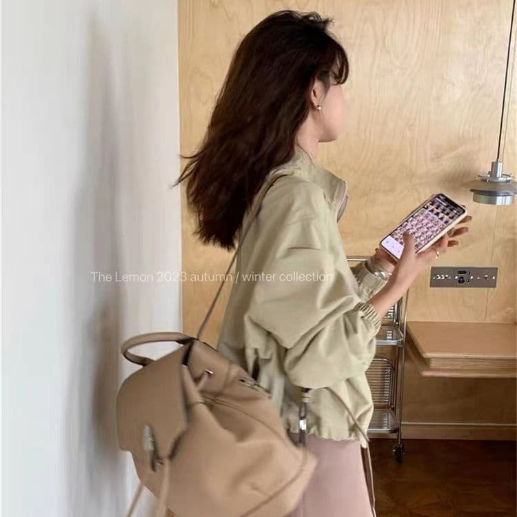 가을 겨울 새로운 한 부서 캐주얼 루즈핏 바람막이 여성 코트 튀김 거리 아메리칸 레트로 스탠드 칼라 야구 유니폼 오픈 가디건 맨위 상세 이미지 6