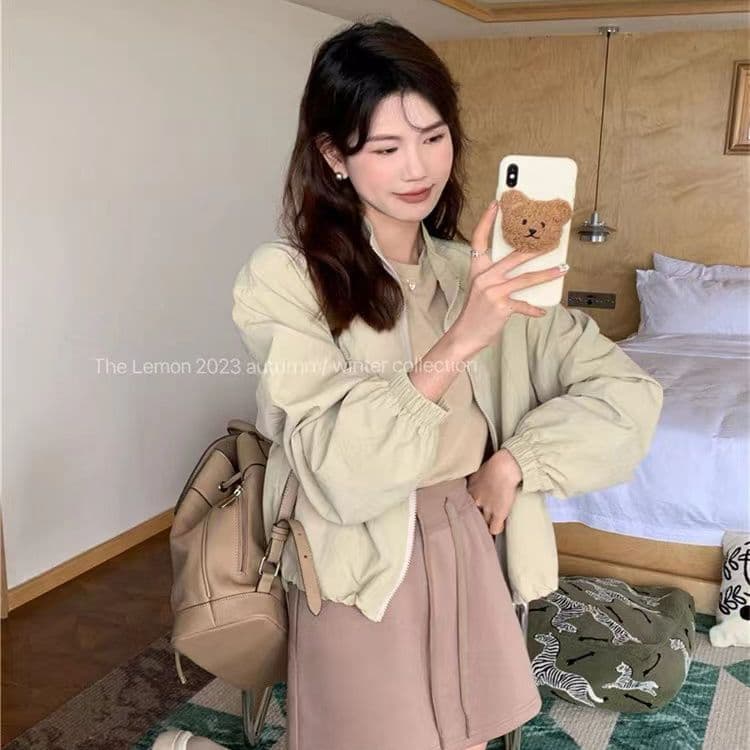 가을 겨울 새로운 한 부서 캐주얼 루즈핏 바람막이 여성 코트 튀김 거리 아메리칸 레트로 스탠드 칼라 야구 유니폼 오픈 가디건 맨위 상세 이미지 9