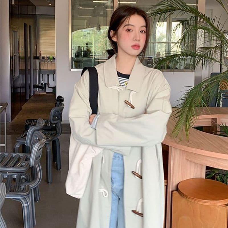 단색 학원 스타일 긴팔 일본식 다용도 워크웨어 캐주얼 재킷 봄 가을 새로운 중간 길이 바람막이 이미지 4