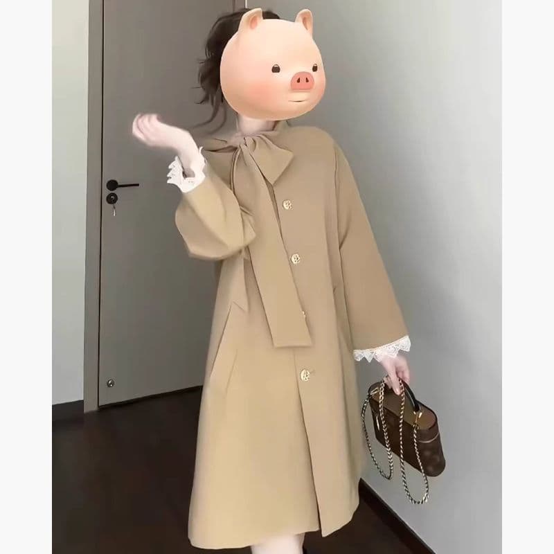 품질 있음 네리 프랑스식 레트로 나비 넥타이 바람막이 여성 코트 새로운 품격 고급 센스 코트 이미지 2