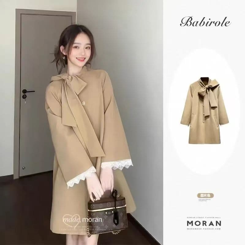 품질 있음 네리 프랑스식 레트로 나비 넥타이 바람막이 여성 코트 새로운 품격 고급 센스 코트