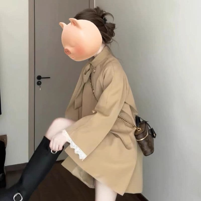 품질 있음 네리 프랑스식 레트로 나비 넥타이 바람막이 여성 코트 새로운 품격 고급 센스 코트 이미지 3