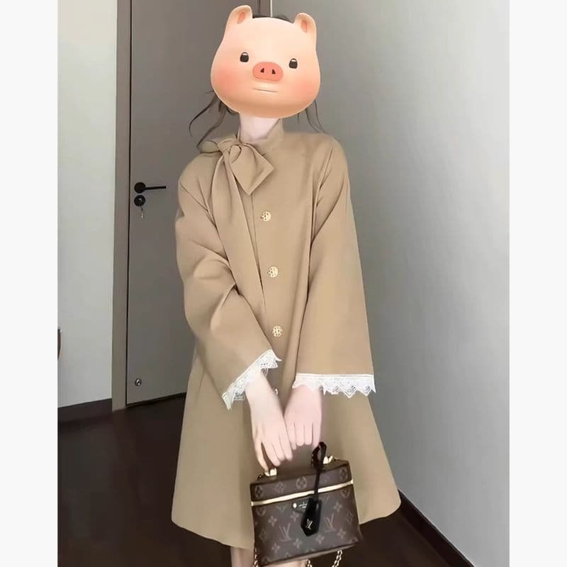품질 있음 네리 프랑스식 레트로 나비 넥타이 바람막이 여성 코트 새로운 품격 고급 센스 코트 이미지 5