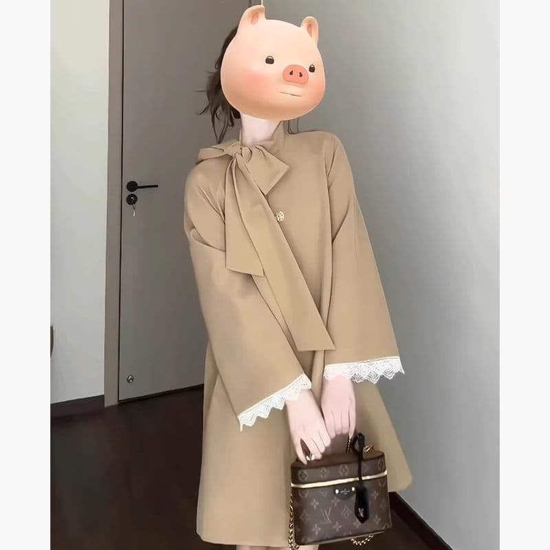 품질 있음 네리 프랑스식 레트로 나비 넥타이 바람막이 여성 코트 새로운 품격 고급 센스 코트 이미지 4