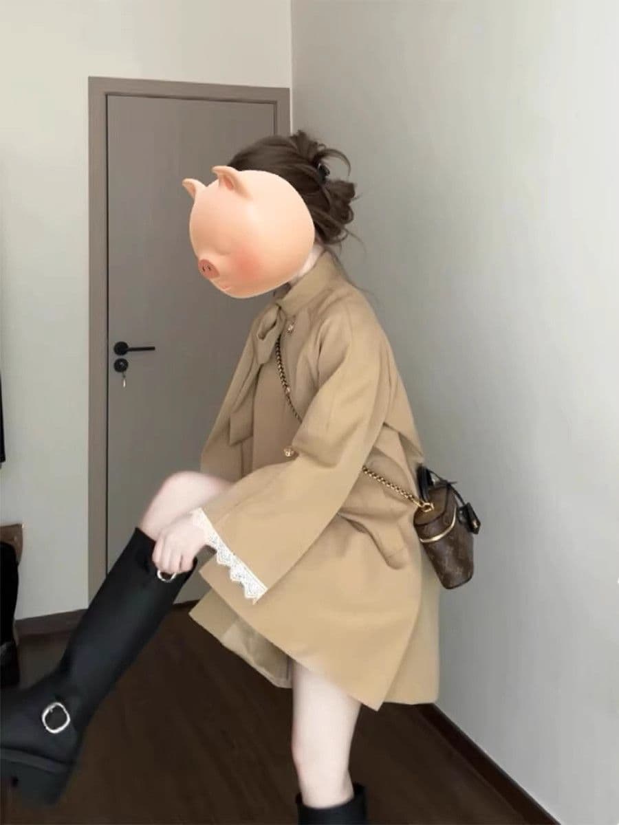 품질 있음 네리 프랑스식 레트로 나비 넥타이 바람막이 여성 코트 새로운 품격 고급 센스 코트 상세 이미지 2