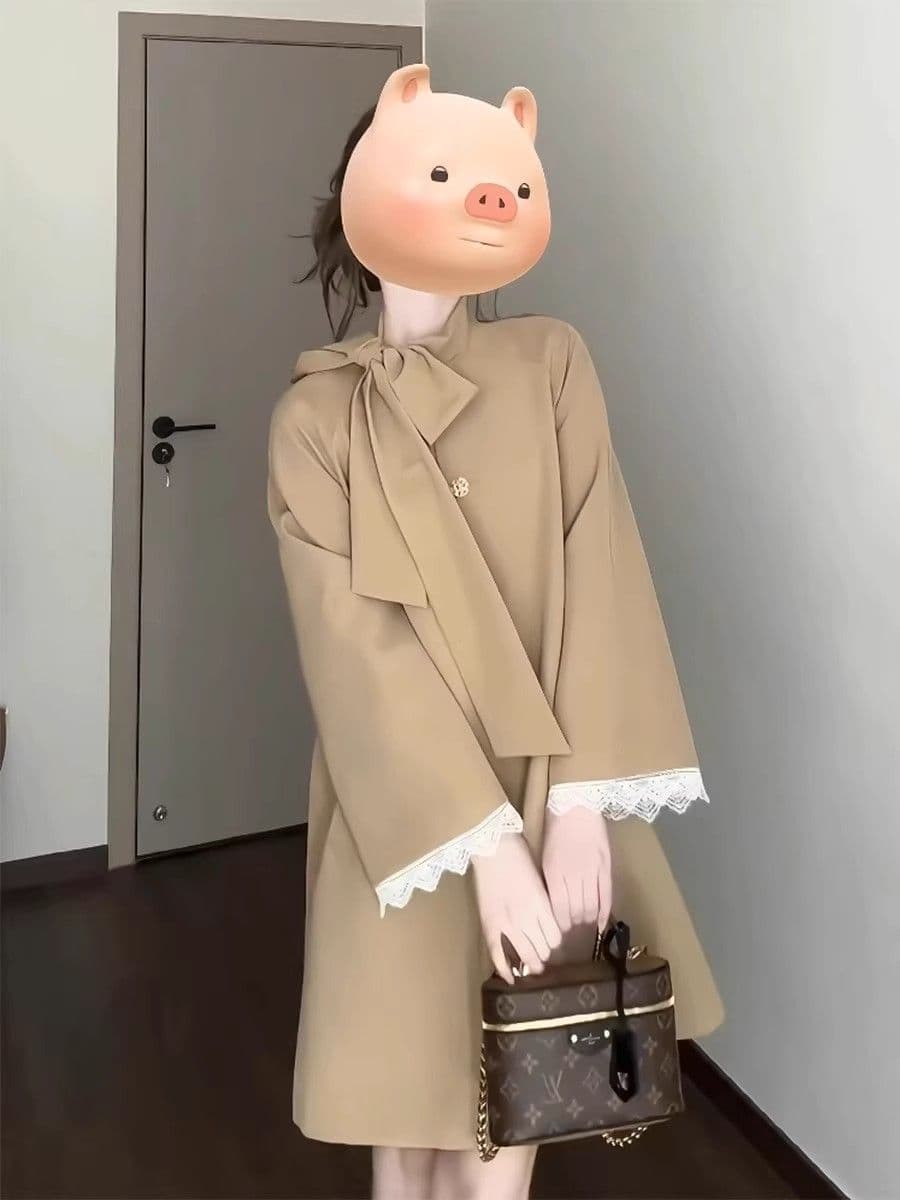 품질 있음 네리 프랑스식 레트로 나비 넥타이 바람막이 여성 코트 새로운 품격 고급 센스 코트 상세 이미지 3