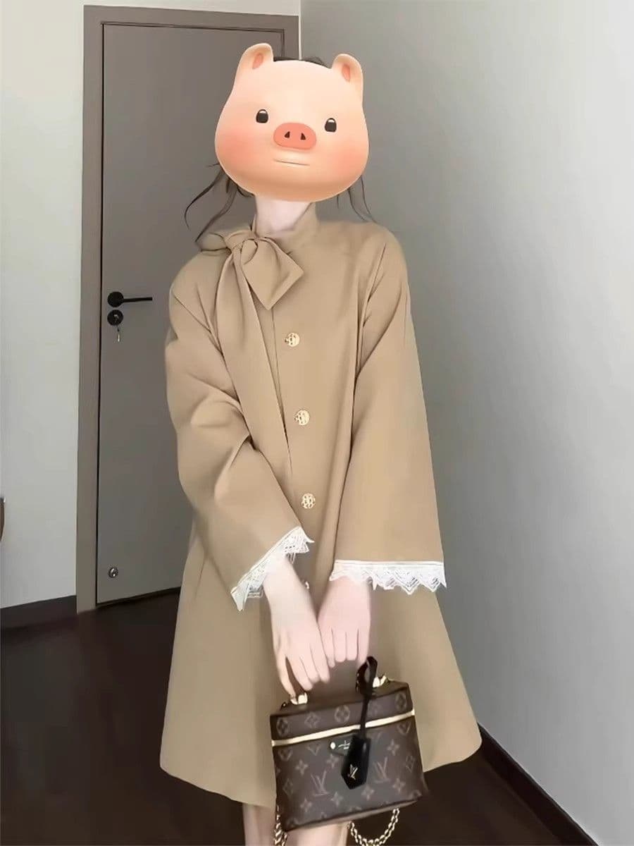 품질 있음 네리 프랑스식 레트로 나비 넥타이 바람막이 여성 코트 새로운 품격 고급 센스 코트 상세 이미지 5