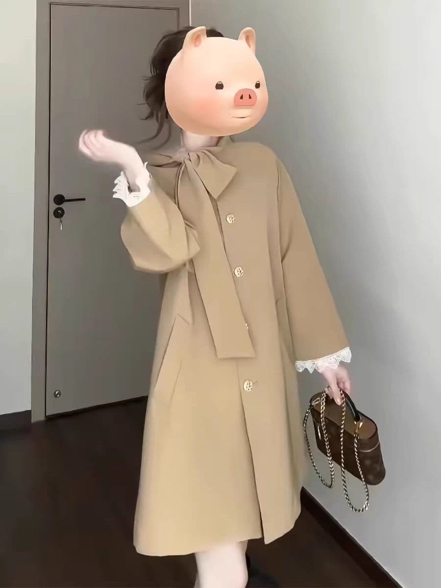 품질 있음 네리 프랑스식 레트로 나비 넥타이 바람막이 여성 코트 새로운 품격 고급 센스 코트 상세 이미지 6
