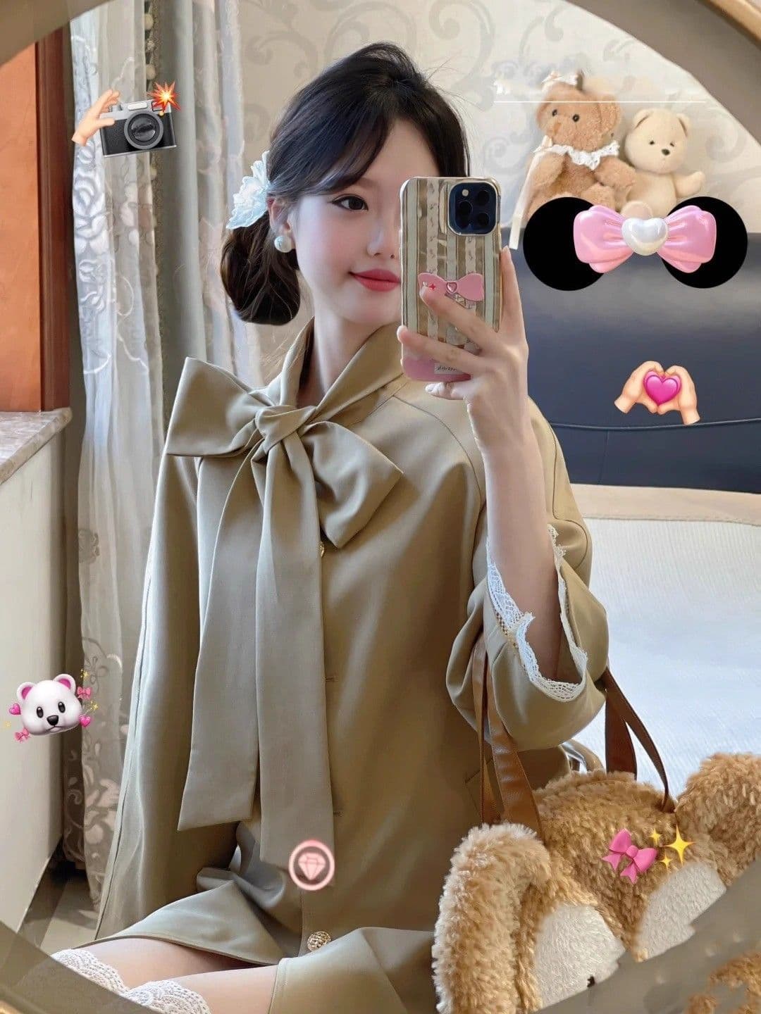 품질 바람막이 여자 프랑스식 품격 레트로 부유 한 가족 천 금빛 바람 Chic 나비 매듭 리본 외투 상세 이미지 2