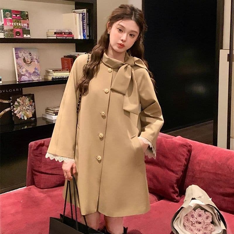품질 한 부서 레트로 나비 매듭 작은 키 슈퍼 잘 생긴 바람막이 여성 부드러운 바람 디자인 센스 새로운 재킷 이미지 4