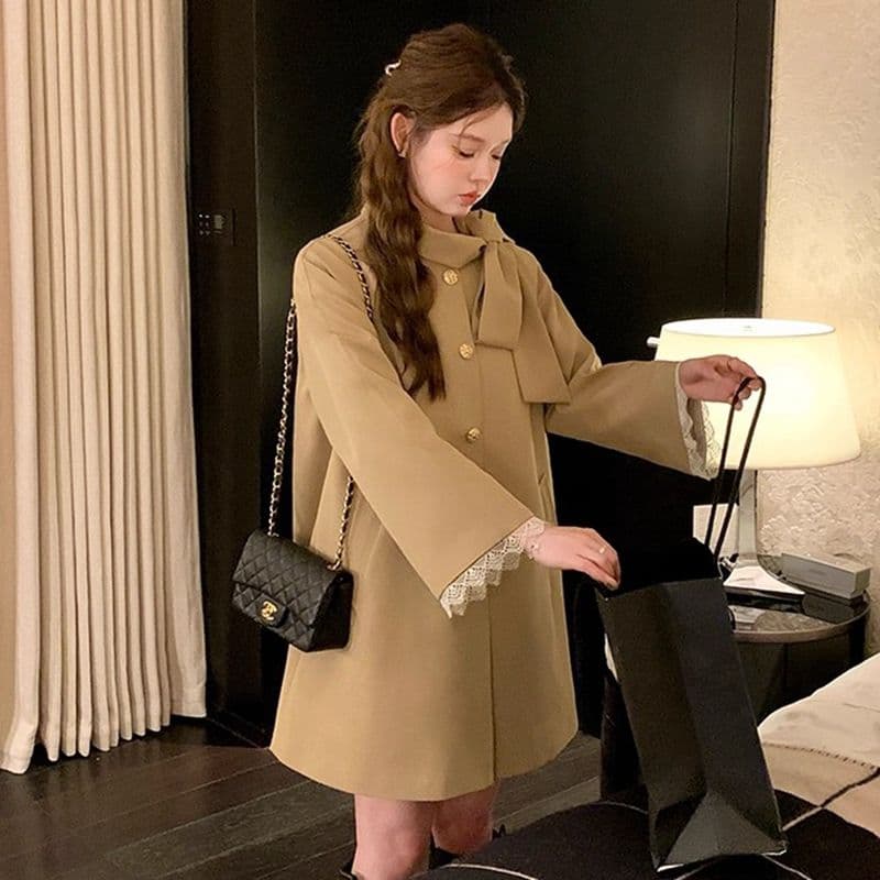 품질 한 부서 레트로 나비 매듭 작은 키 슈퍼 잘 생긴 바람막이 여성 부드러운 바람 디자인 센스 새로운 재킷 이미지 5