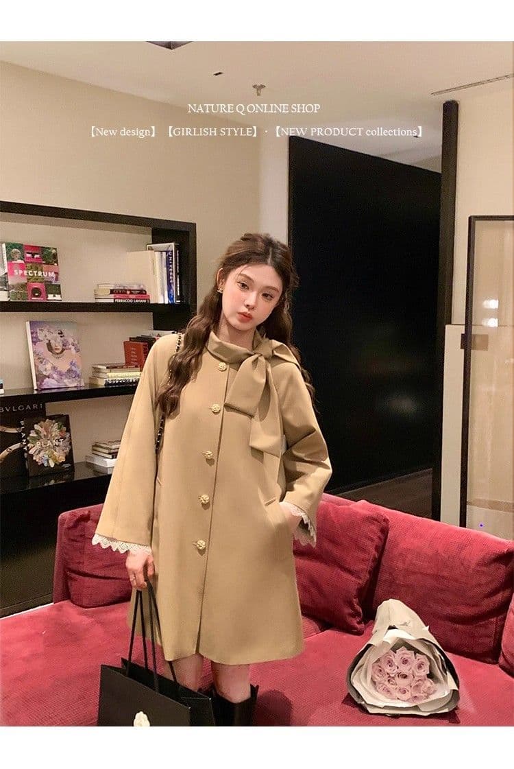 품질 한 부서 레트로 나비 매듭 작은 키 슈퍼 잘 생긴 바람막이 여성 부드러운 바람 디자인 센스 새로운 재킷 상세 이미지 5