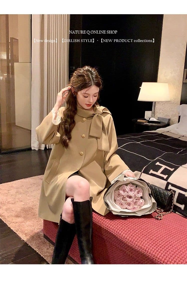 품질 한 부서 레트로 나비 매듭 작은 키 슈퍼 잘 생긴 바람막이 여성 부드러운 바람 디자인 센스 새로운 재킷 상세 이미지 6