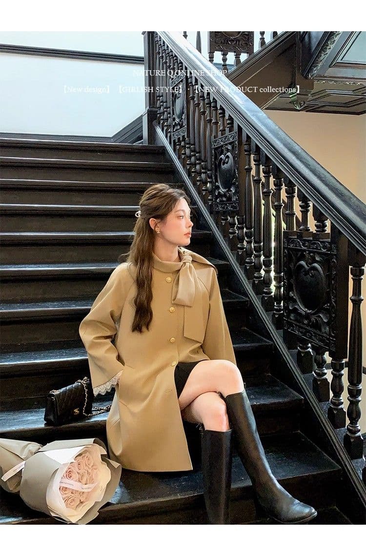 품질 한 부서 레트로 나비 매듭 작은 키 슈퍼 잘 생긴 바람막이 여성 부드러운 바람 디자인 센스 새로운 재킷 상세 이미지 9