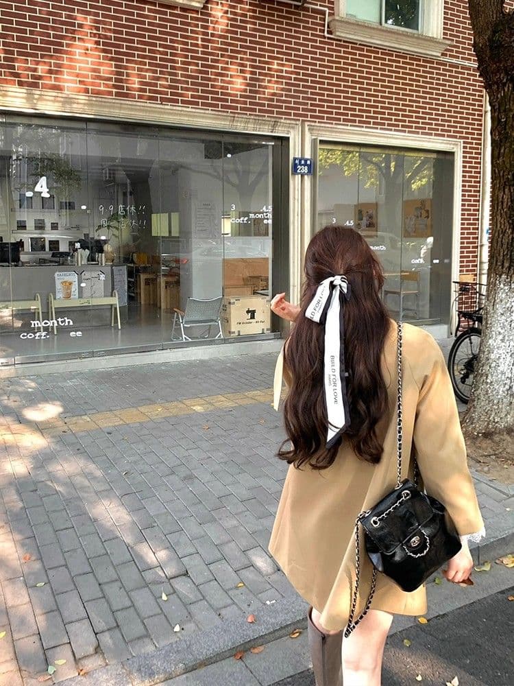 품질 달콤함 프랑스식 천 금빛 바람 나비 매듭 재킷 재킷 이른 가을 작은 키 루즈핏 중간 길이 코트 상세 이미지 5