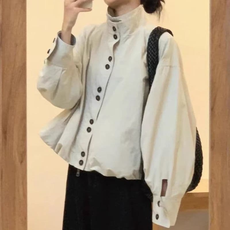 스탠드 칼라 꽃밭 종류 쇼트 스타일 바람막이 여성 코트 이른 가을 출퇴근 워크웨어 재킷 캐주얼 루즈핏 맨위 이미지 2