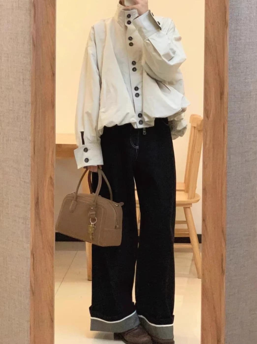 스탠드 칼라 꽃밭 종류 쇼트 스타일 바람막이 여성 코트 이른 가을 출퇴근 워크웨어 재킷 캐주얼 루즈핏 맨위 상세 이미지 3