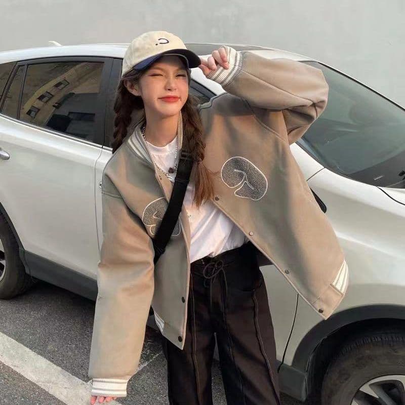 가을 겨울 털이 있는 chic 캐주얼 자수 야구 외투 남녀 한국 스타일 루즈핏 디자인 센스 재킷 다용도 ins