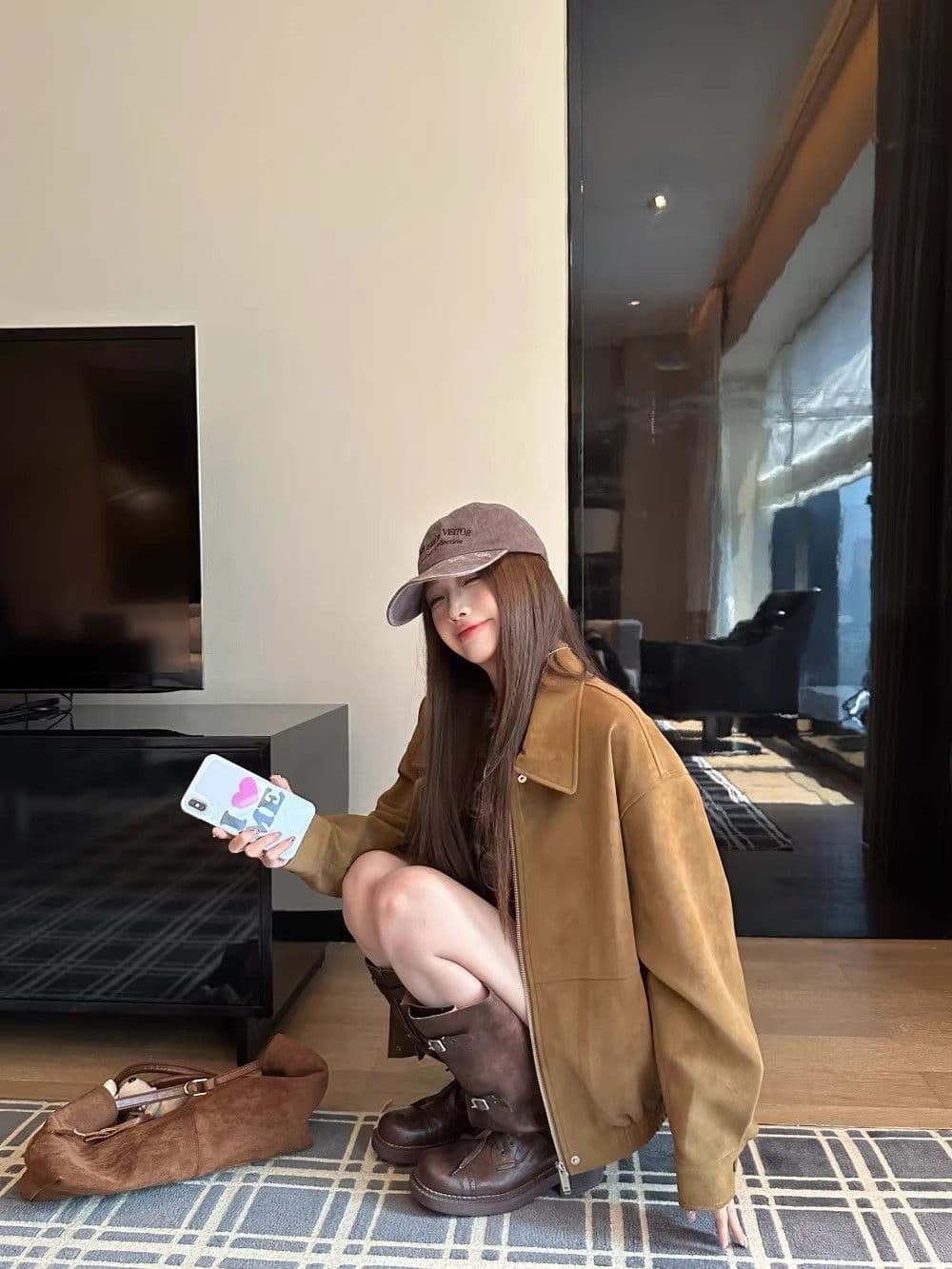 2026 아메리칸 레트로 스웨이드 원단 폴로 칼라 캐주얼 재킷 맨위 아름다움 라드. 루즈핏 브라운 재킷 여성 상세 이미지 11