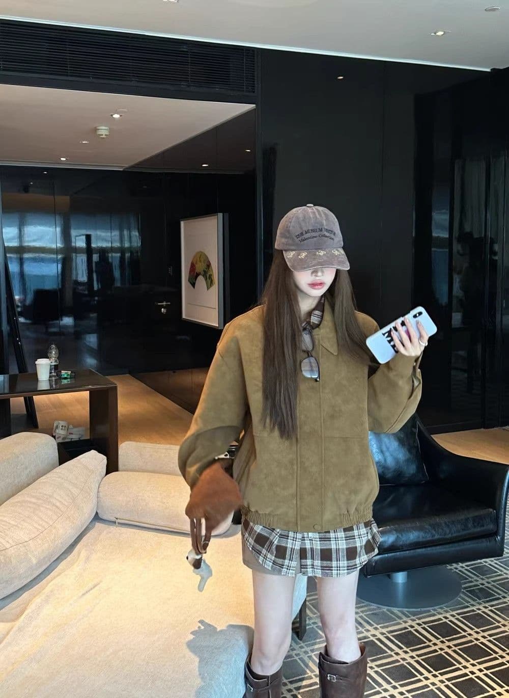 2026 아메리칸 레트로 스웨이드 원단 폴로 칼라 캐주얼 재킷 맨위 아름다움 라드. 루즈핏 브라운 재킷 여성 상세 이미지 12