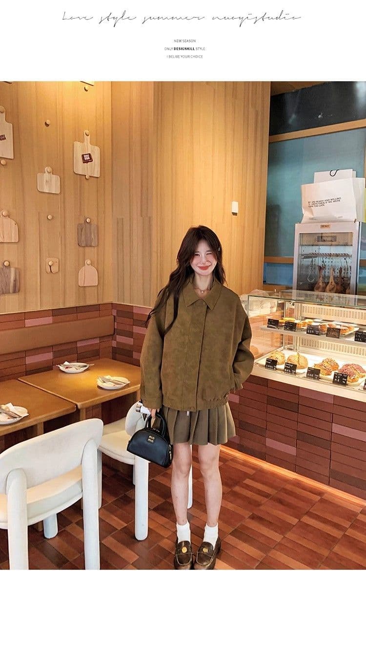 새로운 레트로 스웨이드 원단 여성 코트 가을 겨울철 루즈핏 폴로 칼라 캐주얼 오토바이 재킷 맨위 상세 이미지 17