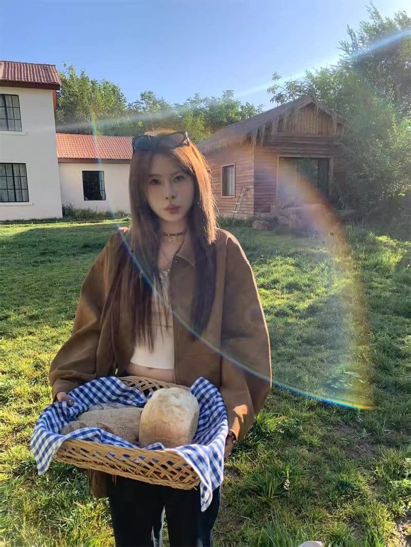2026 한국 레트로 스웨이드 재킷 여성 가을 아메리칸 루즈핏 폴로 칼라 캐주얼 다용도 재킷 맨위 고급 겉옷 상세 이미지 9